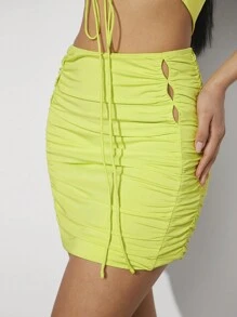 Hauture Lace Up Crop Top & Ruched Skirt Set - Green - View 6