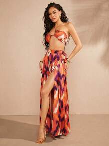 Hauture 伊卡特印花吊带比基尼上衣和超长裙两件套 - 彩色 - 查看 5