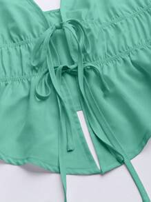 SHEIN Unity Women's Simple Solid Color Daily Wear Halter Neck Tie Sleeveless Top - Green - View 4