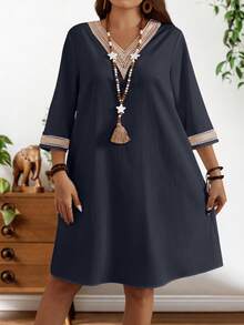 EMERY ROSE Vestido de verano blanco para mujeres de talla grande - Azul Marino - Ver 5