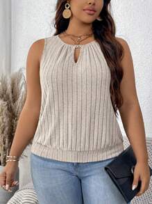 SHEIN LUNE Top de tanque de talla grande con hebilla dorada y mangas en forma de gota de agua sin mangas