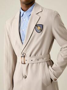 Manfinity VCAY Men's Long Woven Overcoat With Fitted Long Sleeves,Back To School, Plain, Going Out, For Fall Winter - Khaki - View 2