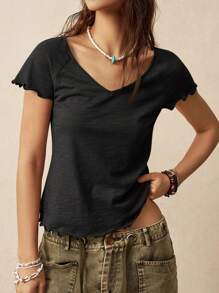 Bohemela 女士度假 V 领黑色 T 恤，休闲夏季 - 黑色 - 查看 3