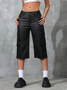 Flap Pocket Side Cargo Pants - Black - View 6