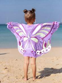 Young Girl Butterfly Print Batwing Sleeve Cover Up - Mauve Purple - View 2