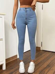 Frauen bequeme Skinny Jeans ohne Taschen - Mittele Waschung - Übersicht 6