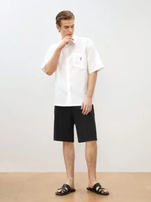 Manfinity VCAY Shorts tejidos de talle medio rectos casuales para hombres, verano - Negro - Ver 3