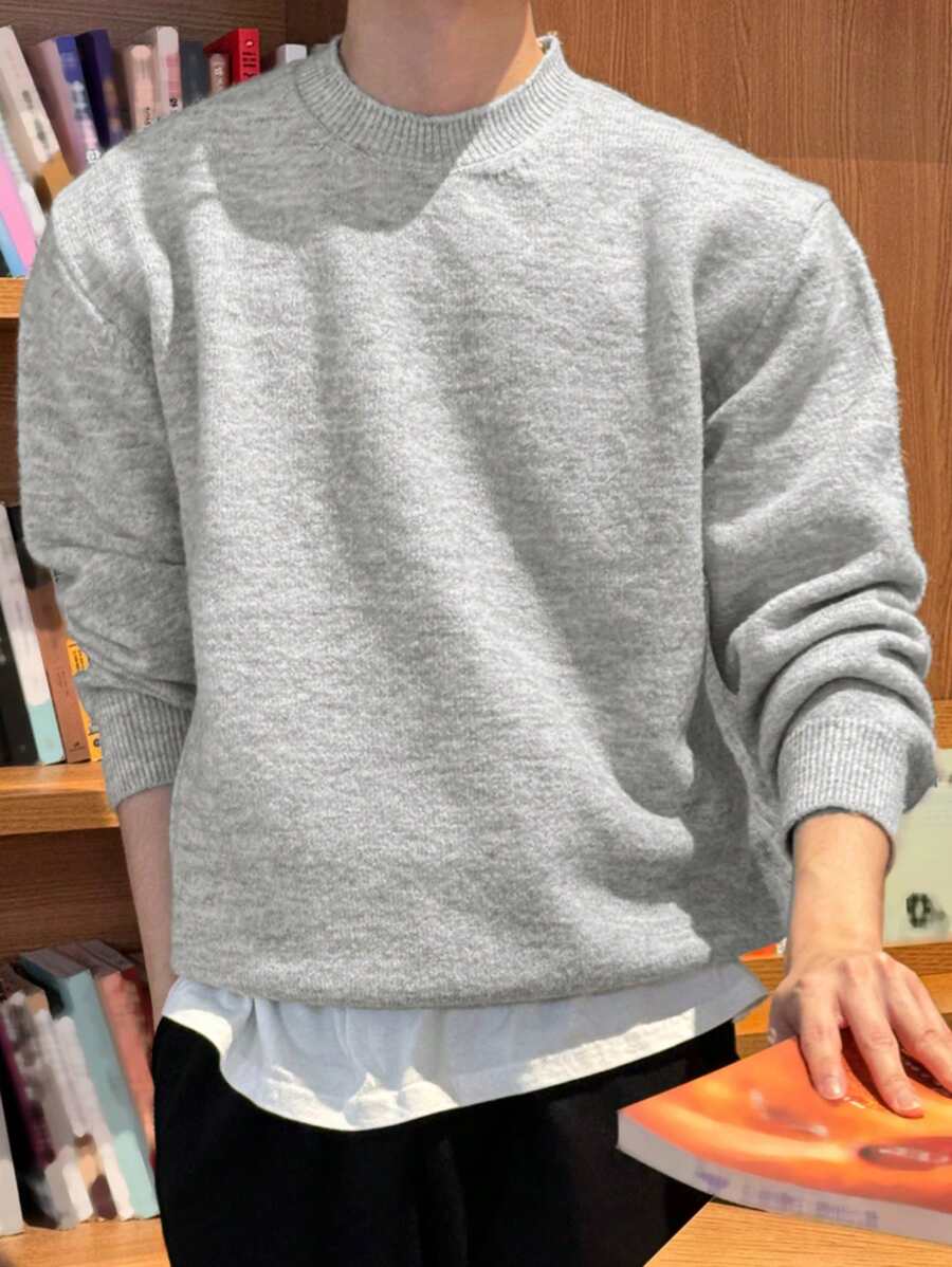 DAZY 男士灰色圓領休閒長袖毛衣，秋季