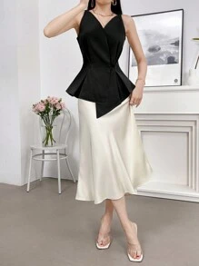 Modelyn Solid Asymmetrical Hem Blouse