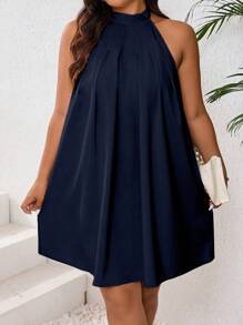Celure Plus Size Nữ Màu trơn Đơn giản Hàng ngày Halterneck Váy Halterneck - Màu xanh hải quân - Xem 4