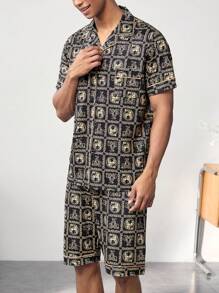Conjunto de ropa interior para hombre con estampado de manga corta y pantalones cortos