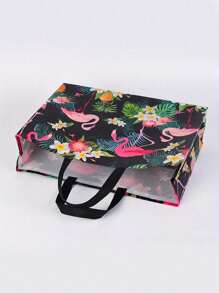 Flamingo Print Tote Bag, Non-Woven Packaging Gift Bag, Large Capacity Handbag For Commute Shopping