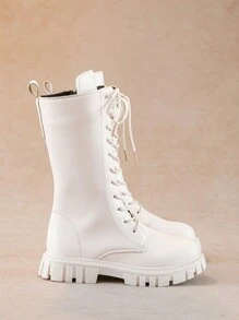 冬天靴子,新風格中至大孩子們高筒靴帶厚,側拉鍊馬丁靴適用於兒童,及膝靴子適合女孩 - 米色 - 查看 3