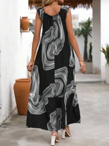 SHEIN LUNE Đầm in họa tiết Ruffle Trim - màu đen - Xem 2