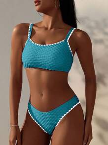 SHEIN Swim Whip Stitch Bra & Swim Bottom Bikini Set Summer Beach 2 Pieces Bathing Suits - Blue - View 1