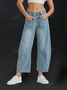 Pantalones vaqueros informales tipo zanahoria con diseño holgado y suelto, de corte capri, azules, para primavera y verano, para mujeres