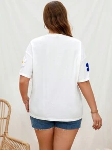 SHEIN LUNE Áo thun cổ tròn in hoa mùa hè thường ngày cỡ lớn dành cho nữ có tay áo Dolman - trắng - Xem 2
