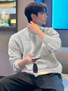 DAZY 男士灰色圓領休閒長袖毛衣，秋季