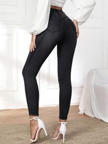 EMERY ROSE Slim-Fit Casual Denim Pants - Dark Grey - View 2