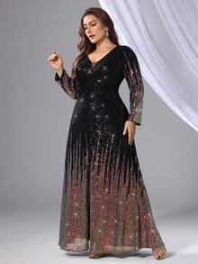 Vestido de fiesta de noche formal y elegante para eventos de talla grande, con manga larga, para graduación, cena o boda - Multicolor - Ver 7