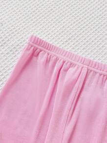 SHEIN Set abbinato di maglietta e pantaloni in maglia elastica scintillante colore rosa ghiaccio casual, adatto per uscire, per bimba e mamma (set da 2 pezzi venduti separatamente)