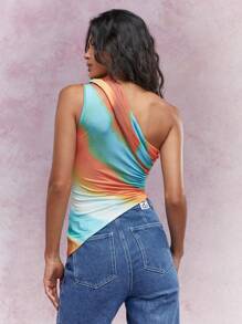 MISSGUIDED Asymmetric Jersey Printed Ruched One Shoulder Top - Multicolor - View 2