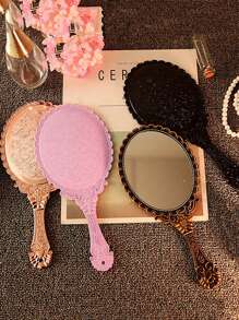ROMWE Freebie A European Retro Handle Mirror Round Handheld Makeup Mirror (Random Color) - Multicolor - View 2