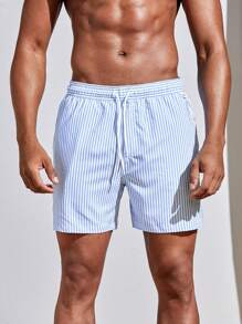 Manfinity Swimmode Hombres Shorts de natación de rayas verticales de cintura con cordón