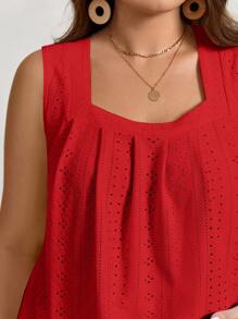 SHEIN LUNE Plus Size Women's Summer Casual Pink Tank Top - Red - View 5