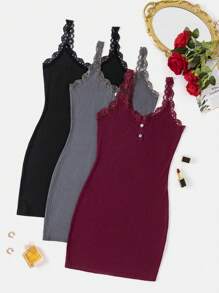 Snug Zone 3件套女士蕾丝修身吊带睡衣睡裙 - 彩色 - 查看 1