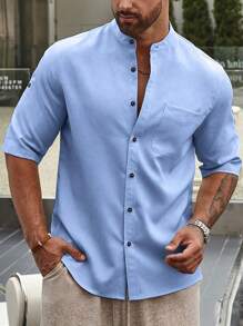 Manfinity Homme 鬆身男士短袖中式立領襯衫