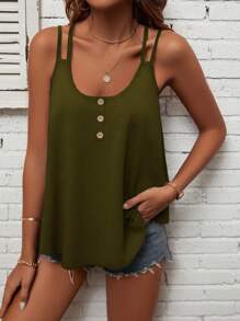 SHEIN LUNE Women's Solid Color Simple Daily Wear Camisole - Army Green - View 4