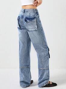 EURMUSE Women Low Waist Cargo And Wide Leg - Blue - View 2