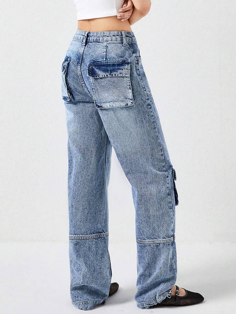 EURMUSE Women Low Waist Cargo And Wide Leg - Blue - View 2