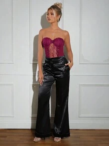 SHEIN Unity 透視蕾絲連身衣，附蕾絲綁帶細節 - 中紫紅色 - 查看 7