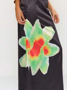 MUSERA Floral Slinky Low Rise Maxi Skirt Boho Summer Cute Elegant Chic - Multicolor - View 3