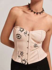 SHEINNeu Top sin tirantes de estilo sencillo para mujer con estampado para uso diario - Albaricoque - Ver 6