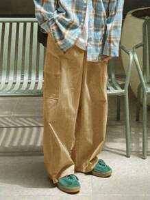 DAZY Men Flap Pocket Side Drawstring Waist Cargo Pants Back To School Men Joggers - Khaki - View 1