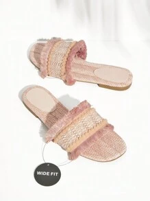 SHUZIA Pink Raffia Strap Slide Sandal