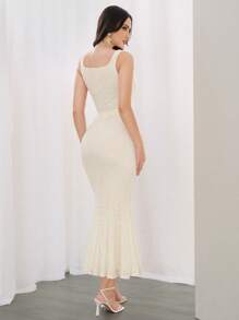 Modelyn 實心背心上衣和人魚裙摆 - 杏色 - 查看 3