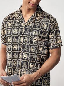 Conjunto de ropa interior para hombre con estampado de manga corta y pantalones cortos