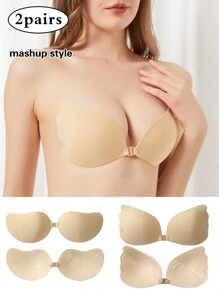 Gemischte fleischfarbene klassische mango-förmige selbstklebende BH-Klebepads und Engelsflügel selbstklebende BH-Klebepads (mit 1 Träger), Bio-Klebstoff, atmungsaktiv und angenehm zu tragen, unsichtbarer Push-up, reichhaltigere Kombinationen für mehr Auswahl