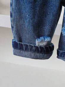 SHEIN Playful Pals Baby Boy Cartoon Embroidery Ripped Shirt Jumpsuit - Blue - View 7