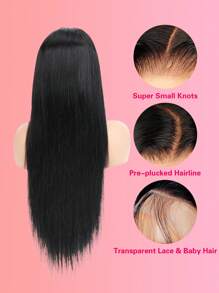Straight 13 X 4 Lace Front Wigs Human Hair Wigs Lace Frontal Closure Wigs With Baby Hair  Ear To Ear Pre Plucked Natural Hairline Wig Natural Black Color