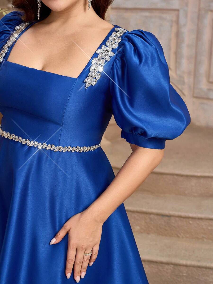 SHEIN Belle Plus Size Blue Ball Gown (Heavy-Duty) Elegant Prom Semi Formal Wedding Guest Dress, For Birthday, Graduation, Homecoming - Blue - View 1