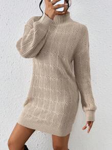 Chiquease Solid Color Knit Sweater Dress With Textured Finish