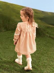 SHEIN Baby Girls' Peter Pan Collar Dress - Brown - View 2