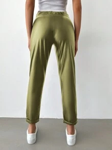 EURMUSE Women's Metallic Fabric Front Knot Long Pants - Green - View 2