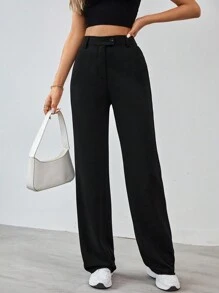 SHEIN Tall Women's Solid Color Zipper Built-In Straight Pants