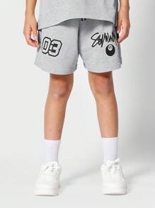 SUMWON Tricou pentru copii unisex cu imprimeu și set scurt 2 piese - Gri deschis - Vizualizare 4